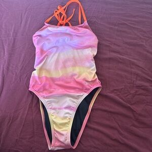 NWOT Speedo Pink and Yellow Gradient Swimsuit Size 34